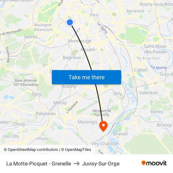 La Motte-Picquet - Grenelle to Juvisy-Sur-Orge map