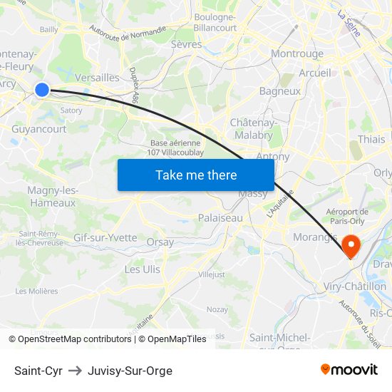 Saint-Cyr to Juvisy-Sur-Orge map