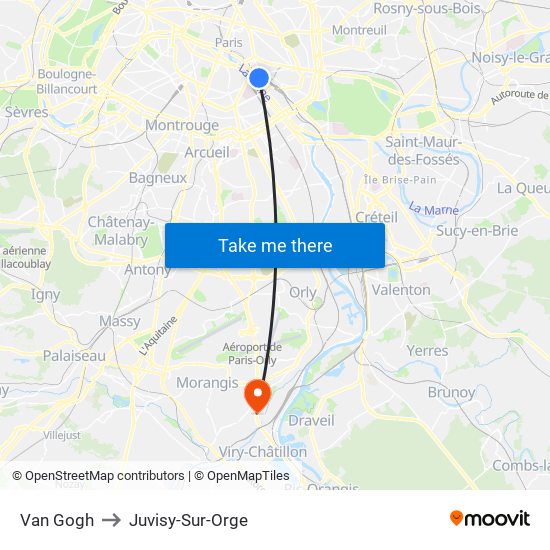 Van Gogh to Juvisy-Sur-Orge map