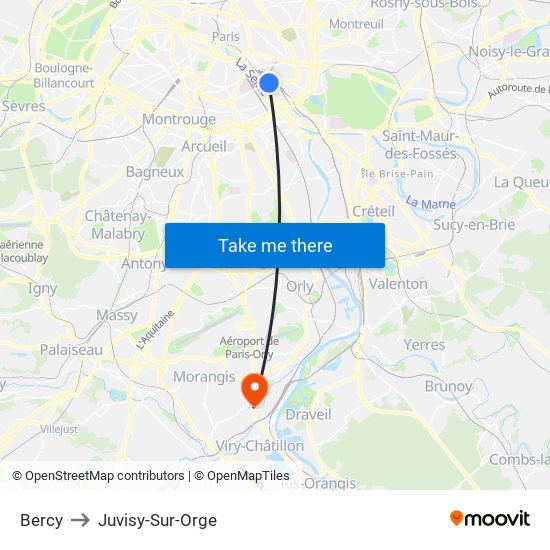 Bercy to Juvisy-Sur-Orge map