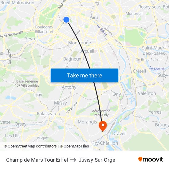 Champ de Mars Tour Eiffel to Juvisy-Sur-Orge map