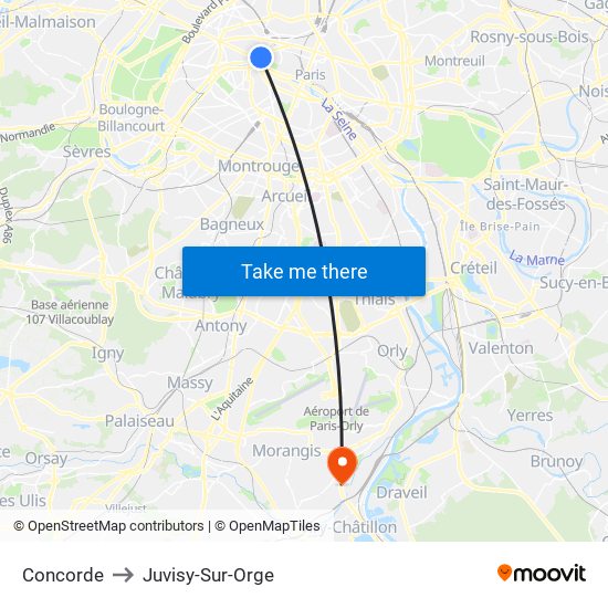 Concorde to Juvisy-Sur-Orge map