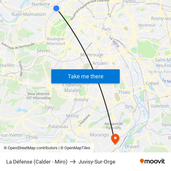 La Défense (Calder - Miro) to Juvisy-Sur-Orge map