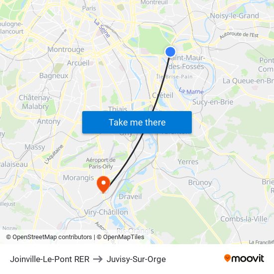 Joinville-Le-Pont RER to Juvisy-Sur-Orge map