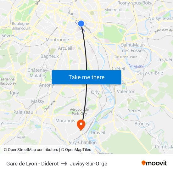 Gare de Lyon - Diderot to Juvisy-Sur-Orge map