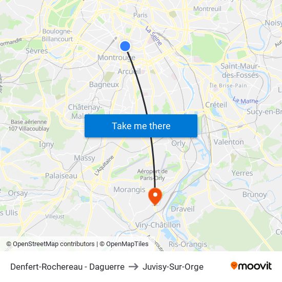 Denfert-Rochereau - Daguerre to Juvisy-Sur-Orge map