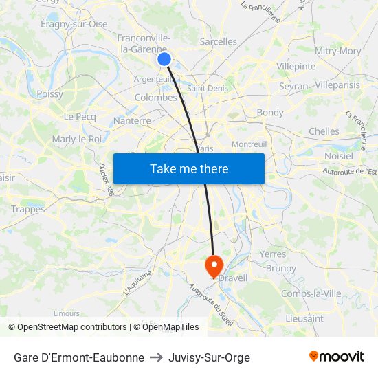 Gare D'Ermont-Eaubonne to Juvisy-Sur-Orge map