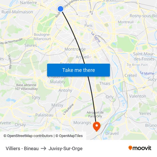 Villiers - Bineau to Juvisy-Sur-Orge map