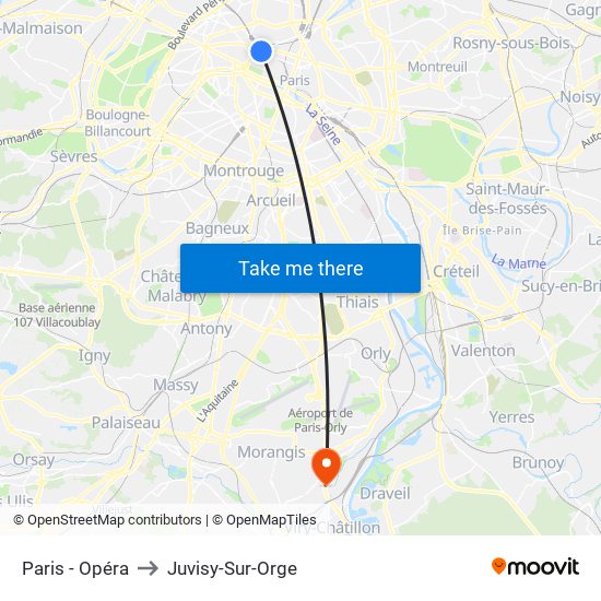 Paris - Opéra to Juvisy-Sur-Orge map