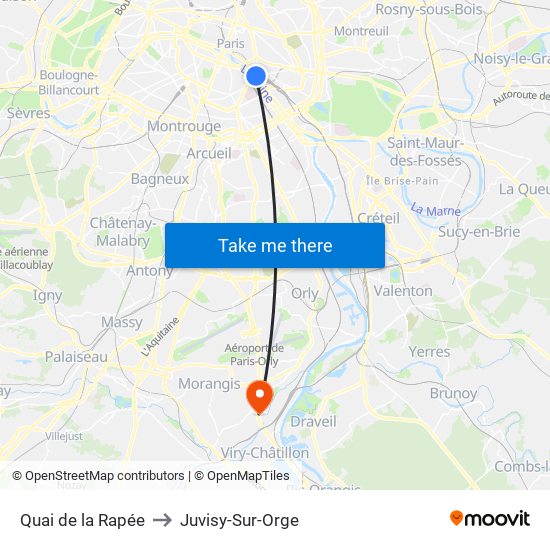 Quai de la Rapée to Juvisy-Sur-Orge map