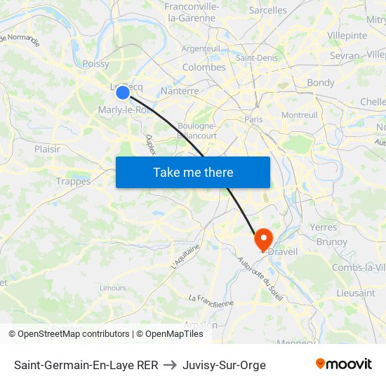 Saint-Germain-En-Laye RER to Juvisy-Sur-Orge map