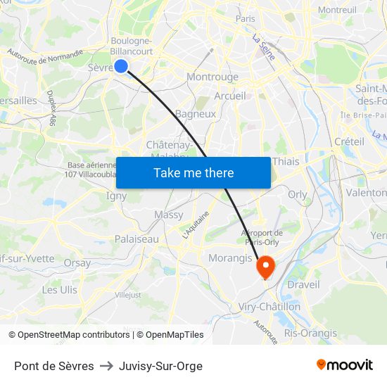 Pont de Sèvres to Juvisy-Sur-Orge map