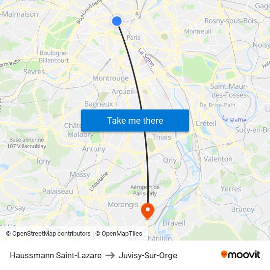 Haussmann Saint-Lazare to Juvisy-Sur-Orge map