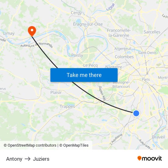 Antony to Juziers map