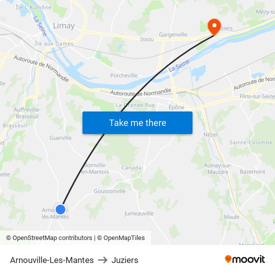 Arnouville-Les-Mantes to Juziers map