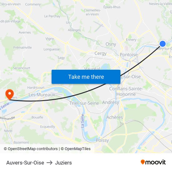 Auvers-Sur-Oise to Juziers map