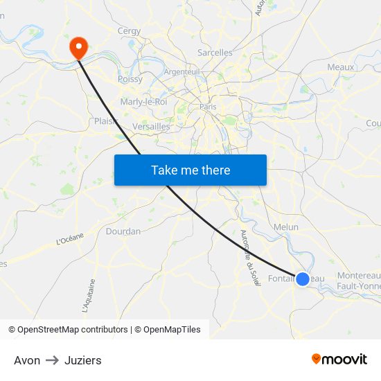 Avon to Juziers map
