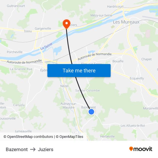 Bazemont to Juziers map
