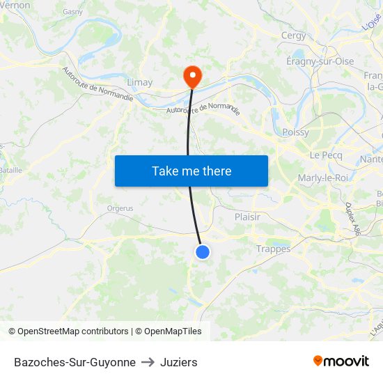 Bazoches-Sur-Guyonne to Juziers map