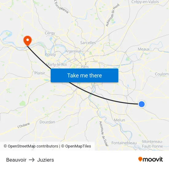 Beauvoir to Juziers map