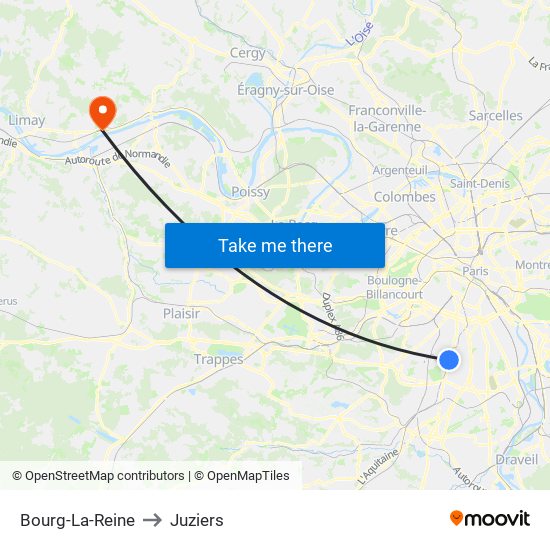 Bourg-La-Reine to Juziers map