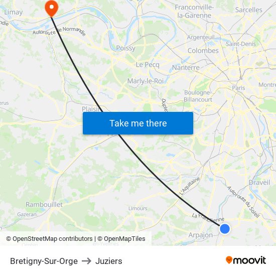 Bretigny-Sur-Orge to Juziers map