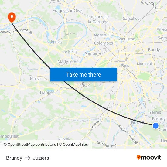Brunoy to Juziers map