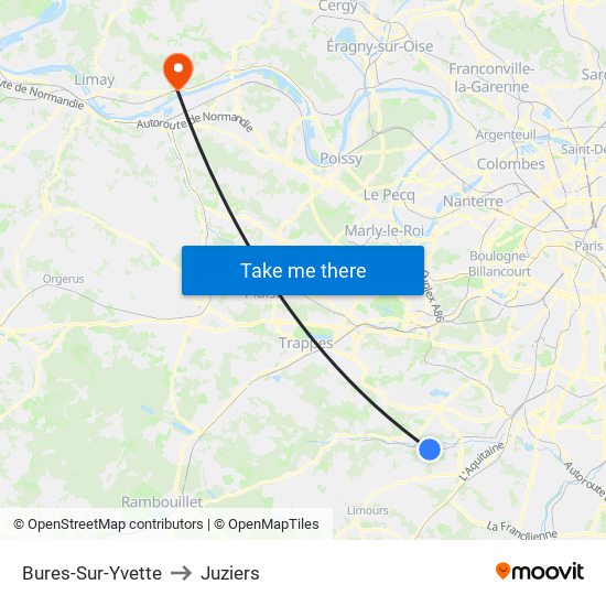Bures-Sur-Yvette to Juziers map