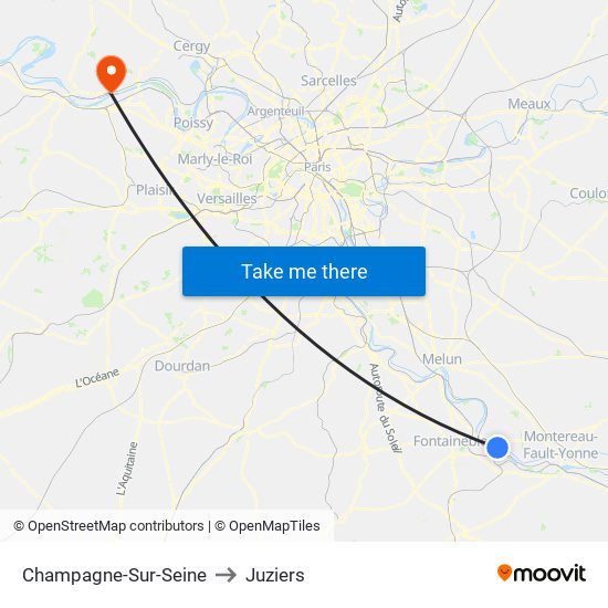 Champagne-Sur-Seine to Juziers map