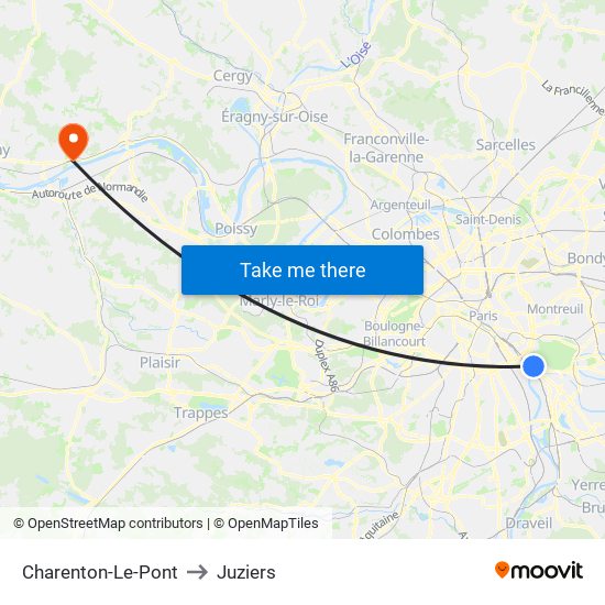Charenton-Le-Pont to Juziers map