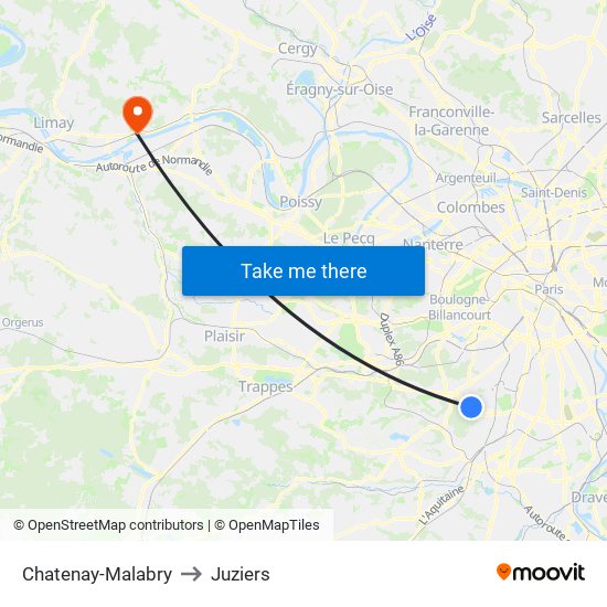 Chatenay-Malabry to Juziers map