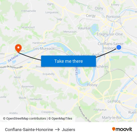 Conflans-Sainte-Honorine to Juziers map