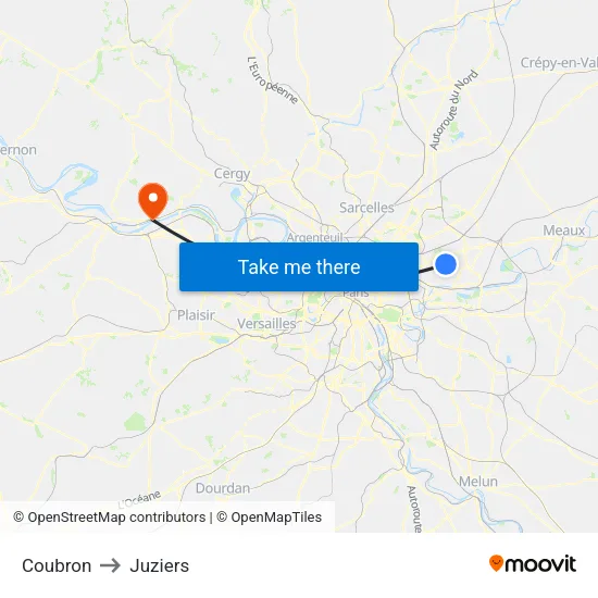Coubron to Juziers map