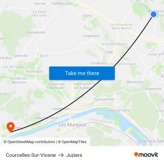 Courcelles-Sur-Viosne to Juziers map