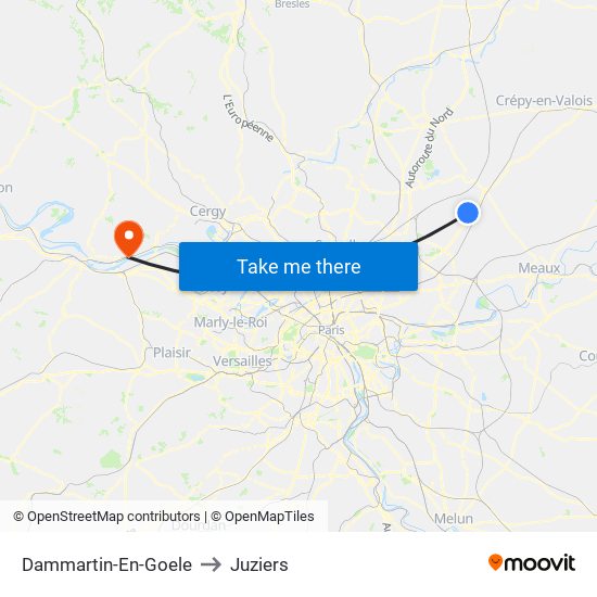 Dammartin-En-Goele to Juziers map