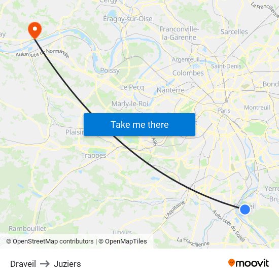 Draveil to Juziers map