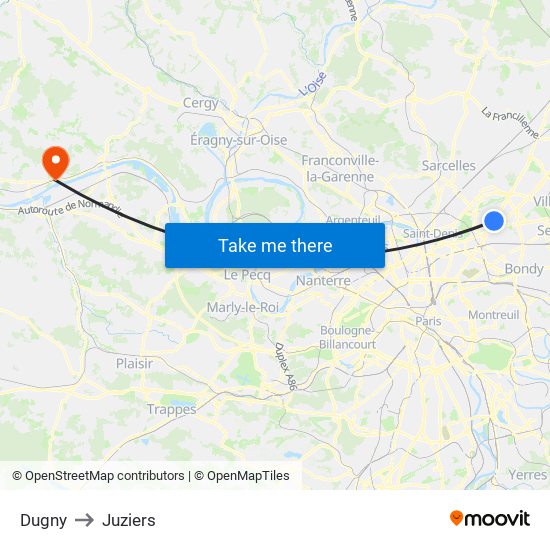 Dugny to Juziers map