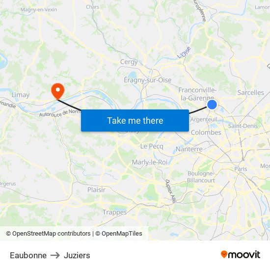 Eaubonne to Juziers map