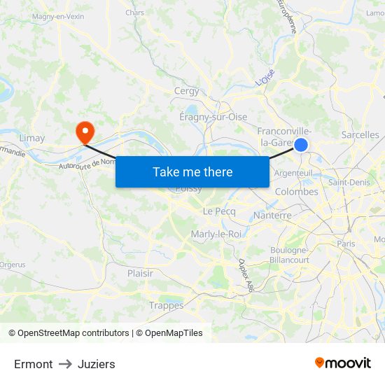 Ermont to Juziers map