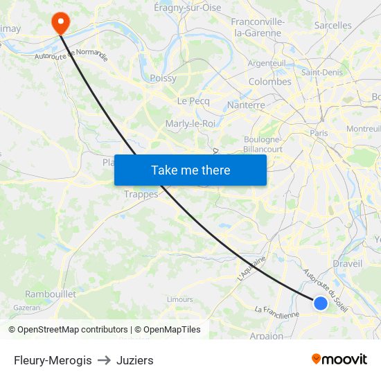 Fleury-Merogis to Juziers map