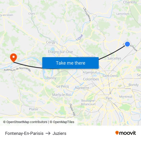 Fontenay-En-Parisis to Juziers map