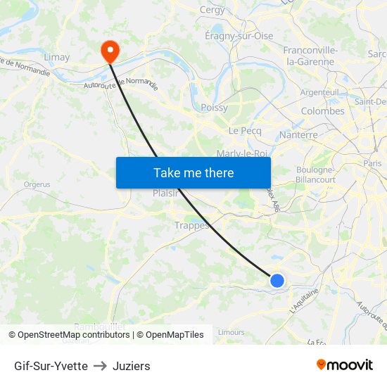 Gif-Sur-Yvette to Juziers map