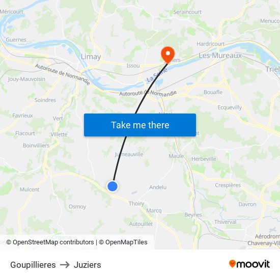 Goupillieres to Juziers map