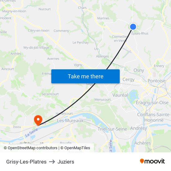 Grisy-Les-Platres to Juziers map