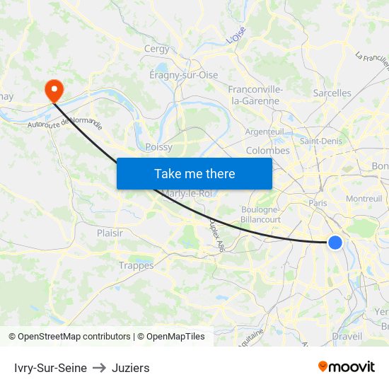 Ivry-Sur-Seine to Juziers map
