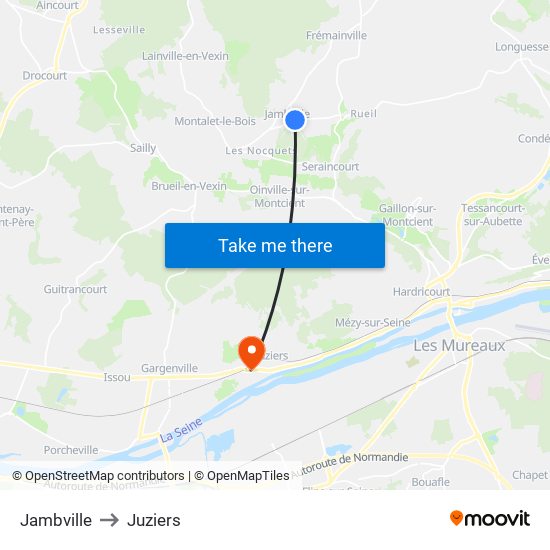 Jambville to Juziers map