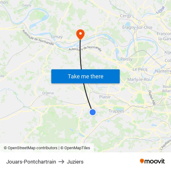 Jouars-Pontchartrain to Juziers map