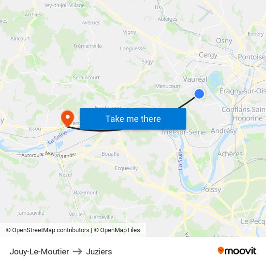 Jouy-Le-Moutier to Juziers map
