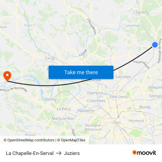 La Chapelle-En-Serval to Juziers map