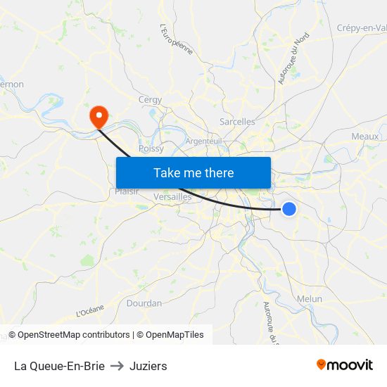 La Queue-En-Brie to Juziers map